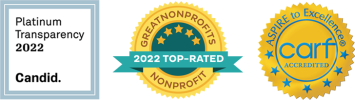 Platinum Transparency 2022 Great NonProfits Top Rated 2022 Carf Accredited badges